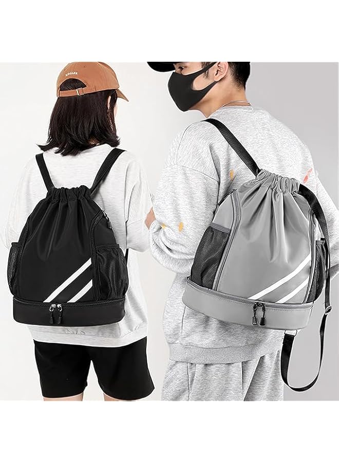 PROMASS Drawstring Backpack, Resistant String Bag Swimming Gym Sports With Compartment Side Mesh Pockets For Women Men - Image 5