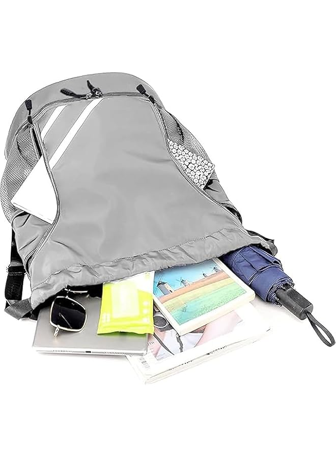 PROMASS Drawstring Backpack, Resistant String Bag Swimming Gym Sports With Compartment Side Mesh Pockets For Women Men - Image 4