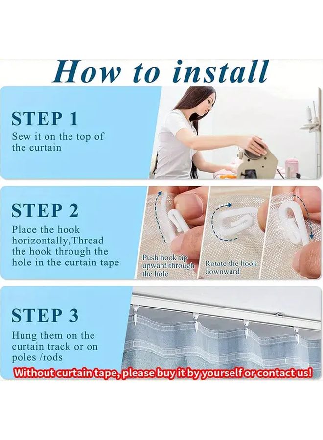 100 قطعة من خطاطيف ستارة البلاستيك الحديثة للمسدسات الدانتيل المطوية باللون الأبيض - Image 4