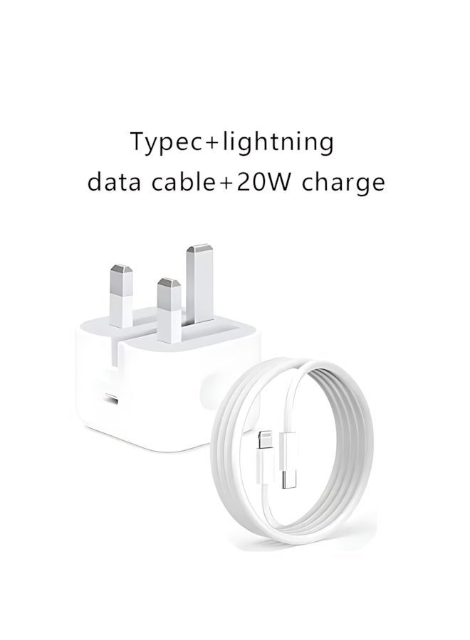 شاحن سريع iPhone بقوة 20 واط | محول شاحن جداري USB-C مع كابل USB-C إلى Lightning بطول 1 متر – متوافق مع iPhone 14 / 14 Pro / 14 Pro Max / 13 / 12 / SE 2020 / 11 / XR / XS Max / X / iPad - Image 2