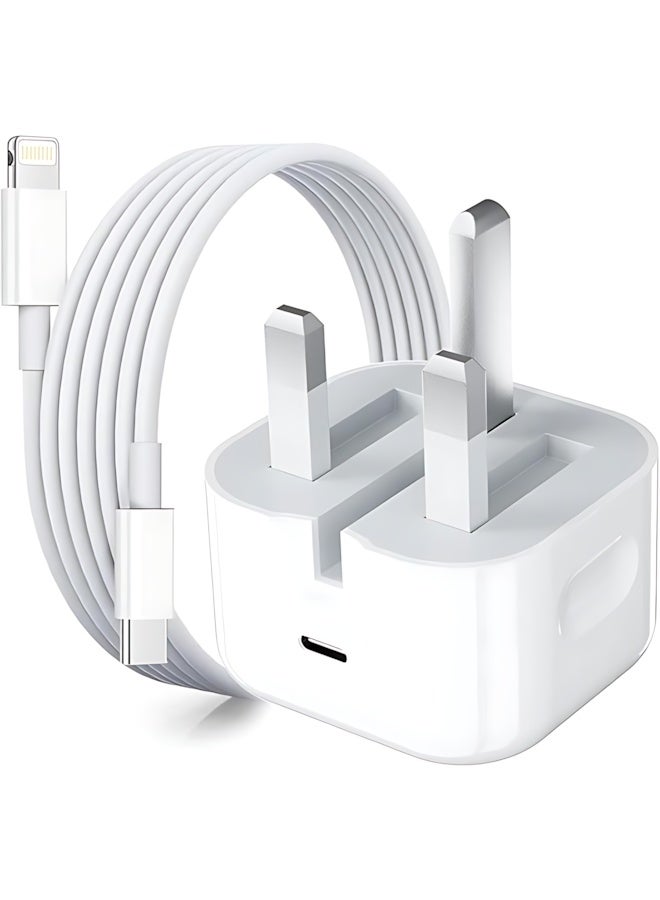 شاحن سريع iPhone بقوة 20 واط | محول شاحن جداري USB-C مع كابل USB-C إلى Lightning بطول 1 متر – متوافق مع iPhone 14 / 14 Pro / 14 Pro Max / 13 / 12 / SE 2020 / 11 / XR / XS Max / X / iPad - Image 1