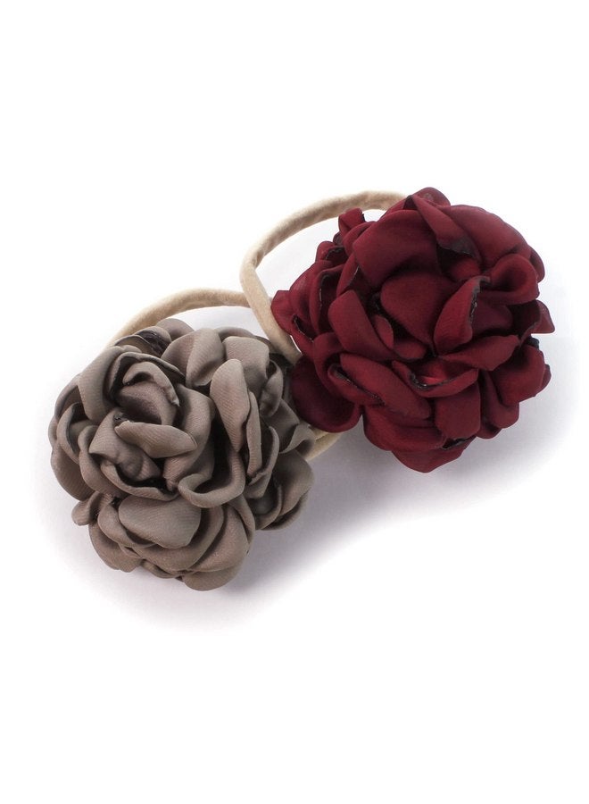 ماي ليلو مجموعة من عصابات الرأس المطاطية المصنوعة من النايلون من My Lello Baby Girl Ruffle Singed Rose مكونة من قطعتين - صغيرة - بورجوندي - ترافل - Image 1