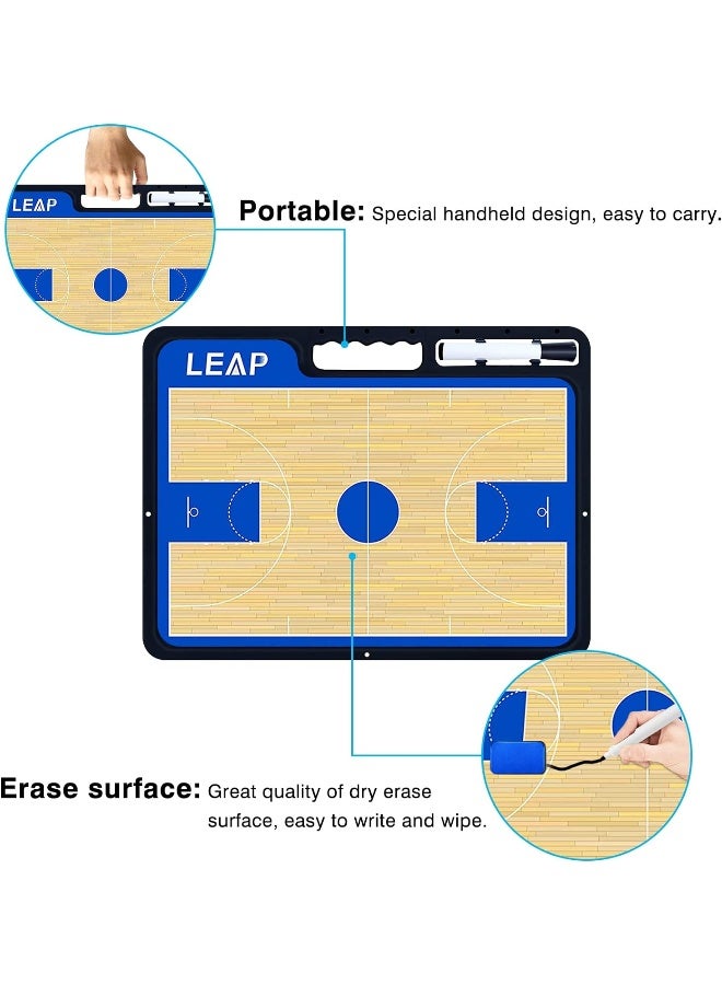 LEAP LEAP Basketball Coach Board Premium Coaches Clipboard Double Side Design with Full & Half Court and Dry Erase Marker Pen Coaching Board Great for Coaches Kids, Community, High School Team  - Image 1