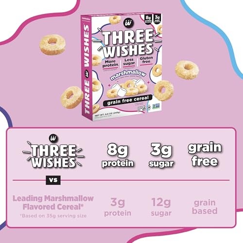 Three Wishes Grain-Free & Protein Cereal - Healthy, Low Sugar & Gluten-Free Breakfast Cereal - Low Carb, Plant-Based, Vegan & Non-GMO - Marshmallow, 6-Pack - Image 4