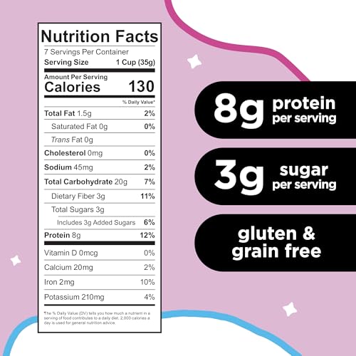 Three Wishes Grain-Free & Protein Cereal - Healthy, Low Sugar & Gluten-Free Breakfast Cereal - Low Carb, Plant-Based, Vegan & Non-GMO - Marshmallow, 6-Pack - Image 3