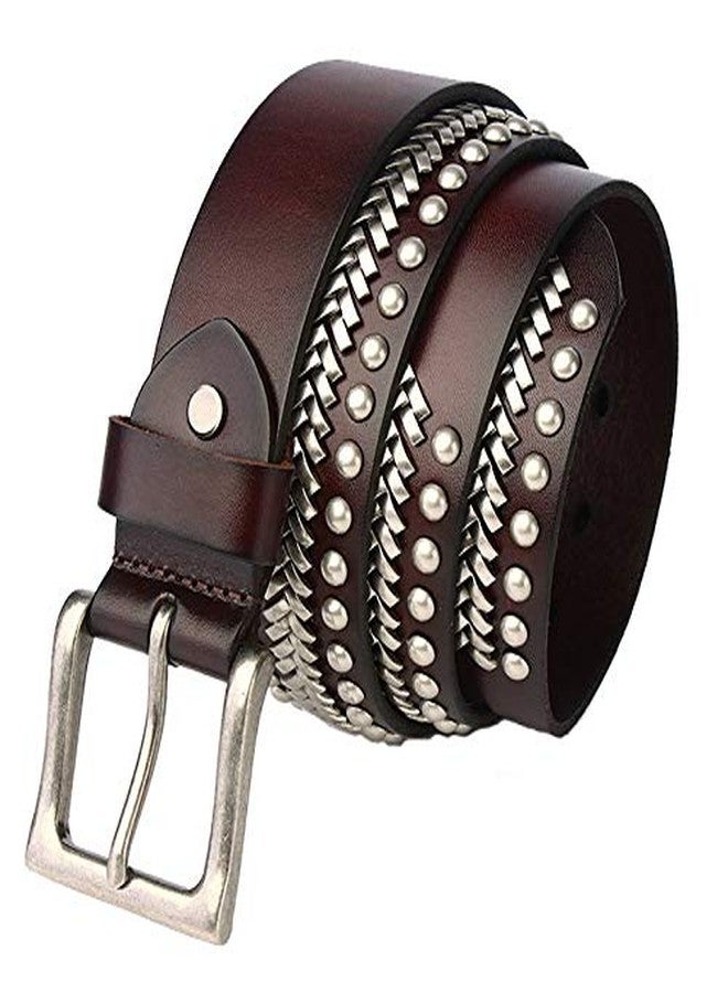 vogueteen Biker Rock Studded Rivet Men 38MM Width Leather Belt Accessories Cool (coffee) - Image 3