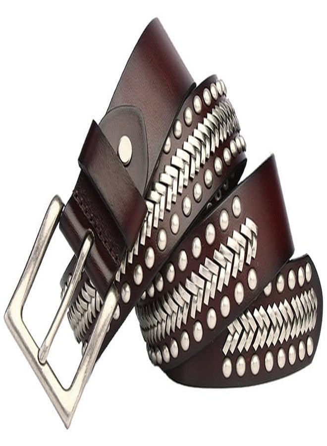 vogueteen Biker Rock Studded Rivet Men 38MM Width Leather Belt Accessories Cool (coffee) - Image 2