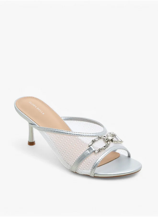 فلورا بيلا من شو إكسبرس Embellished Slip-On Sandals with Flared Heel