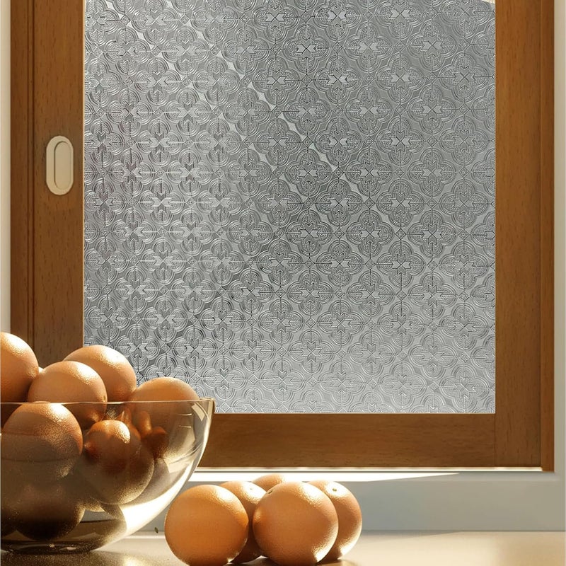 Add.Heres Stained Glass Window Privacy Film, 3D Static Cling Removable Window Clings, Heat Control Sun Blocking Window Film for Bathroom,Front Door,Home,Begonia,17.3" x 78.7" - Image 1