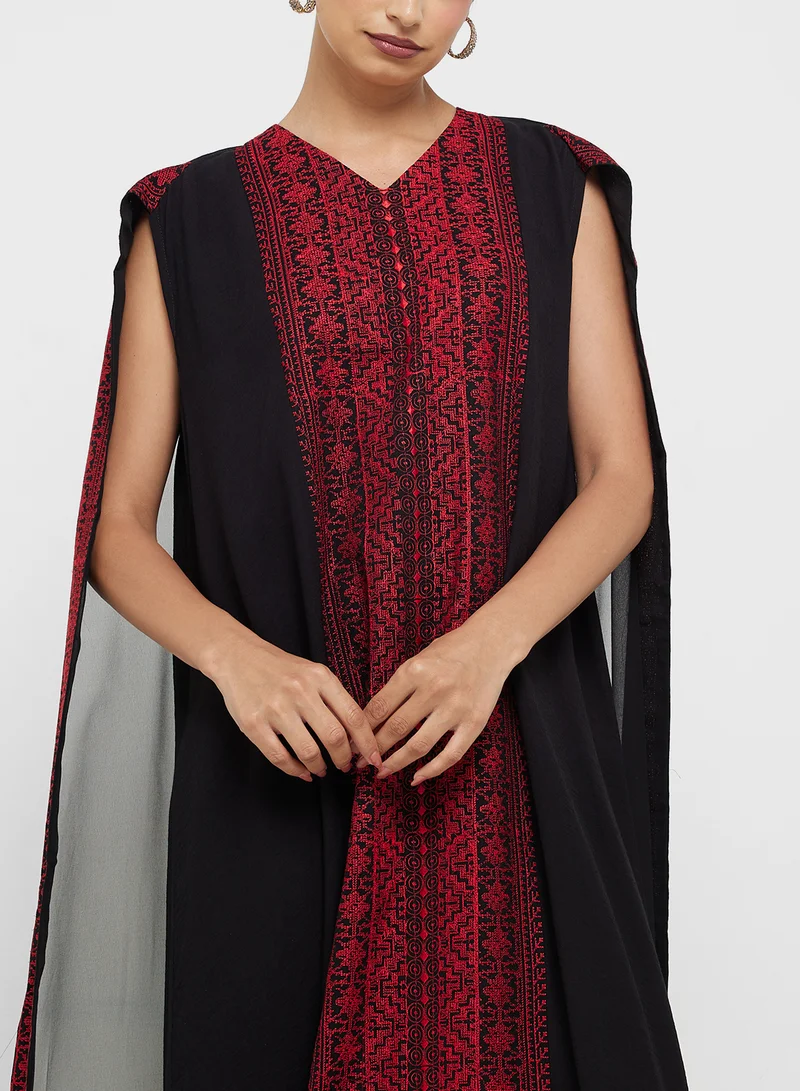 hayas closet Embroidered Abaya with Sheila