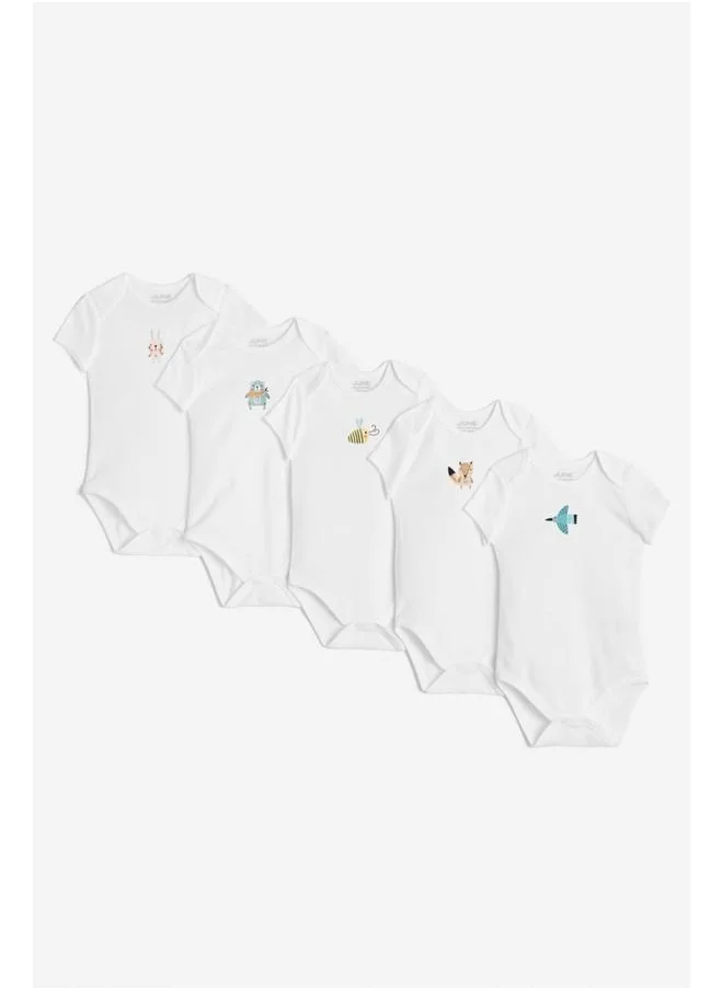 JUNE June Baby Printed 5-Pack Short Sleeve Bodysuit White - Grey