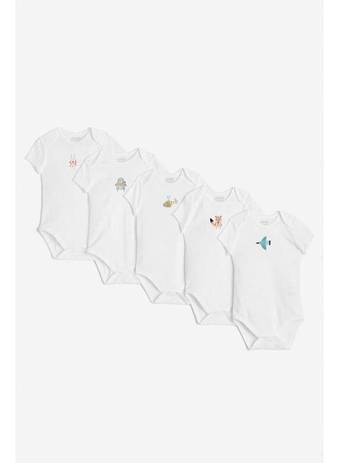 June Baby Printed 5-Pack Short Sleeve Bodysuit White - Grey - Image 1