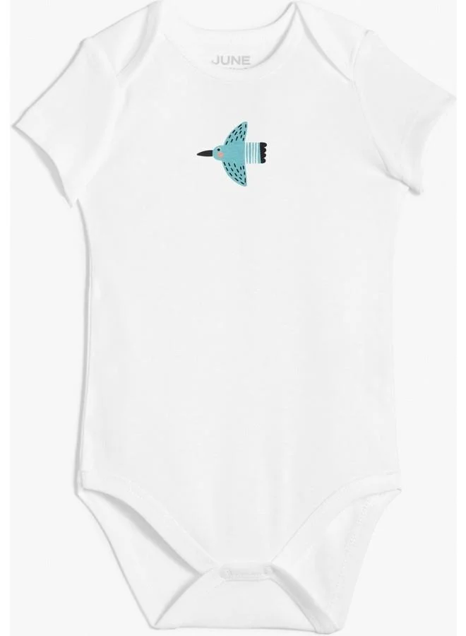 JUNE June Baby Printed 5-Pack Short Sleeve Bodysuit White - Grey