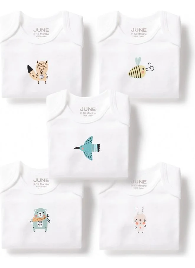 JUNE June Baby Printed 5-Pack Short Sleeve Bodysuit White - Grey