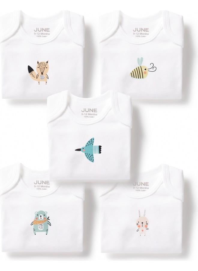 June Baby Printed 5-Pack Short Sleeve Bodysuit White - Grey - Image 2