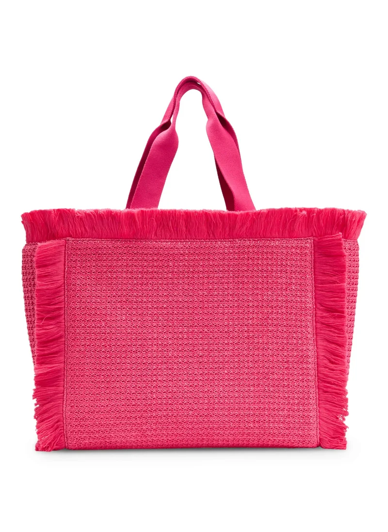HUGO Logo-embroidered raffia-effect tote bag with fringe trims