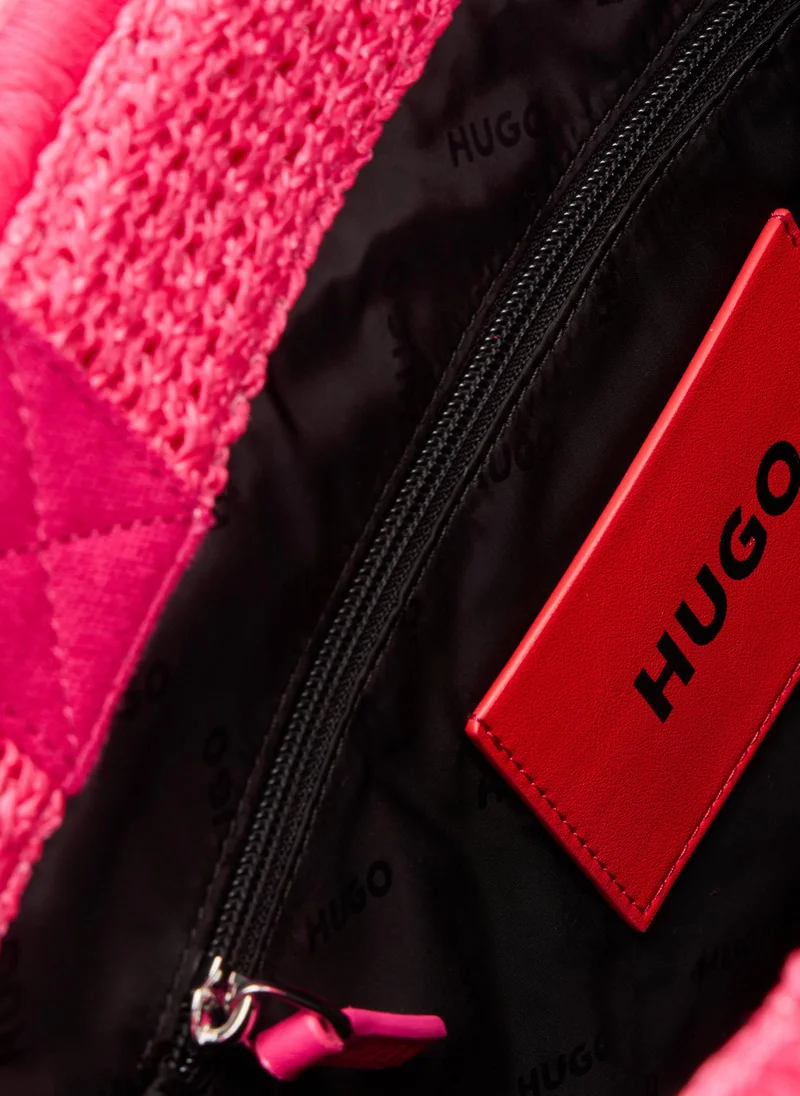 HUGO Logo-embroidered raffia-effect tote bag with fringe trims