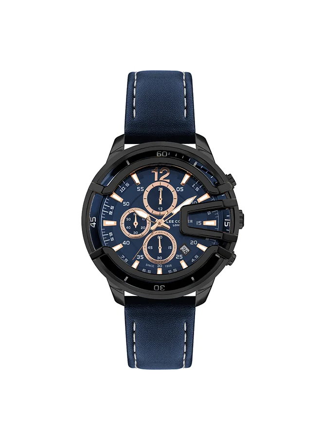 لي كوبر Lee Cooper Men's Quartz Movement Watch, Multi Function Display and Leather Strap - LC07468.099, Dark Blue