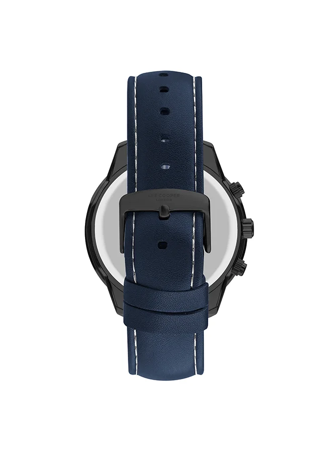 لي كوبر Lee Cooper Men's Quartz Movement Watch, Multi Function Display and Leather Strap - LC07468.099, Dark Blue