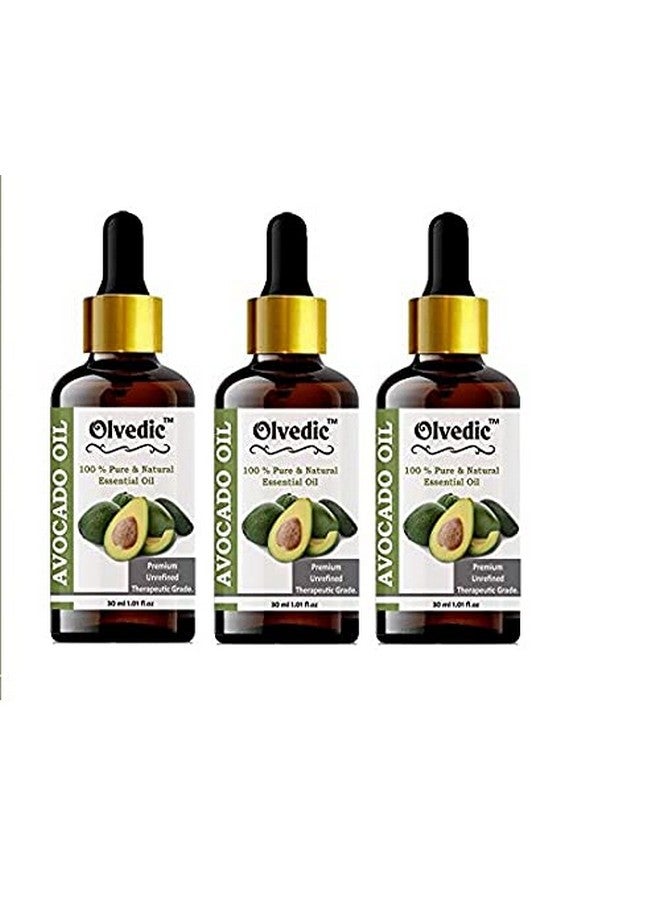 Olvedic Natural & Organic raw unrefined cold pressed Avocado oil for Hair & Skin and Face-Pack of 3, 30 ml each - Image 1