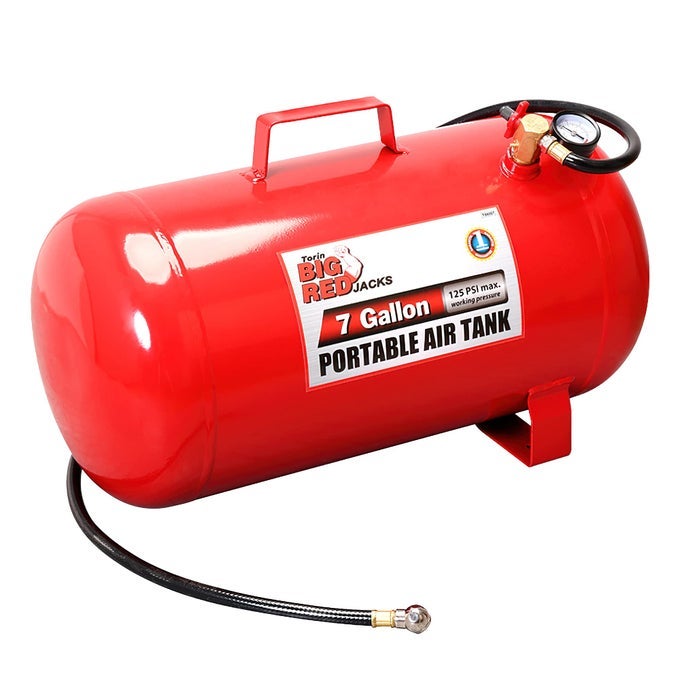 T88007 TORIN PORTABLE HORIZONTAL AIR TANK WITH 36 HOSE 7 GALLON CAPACITY RED