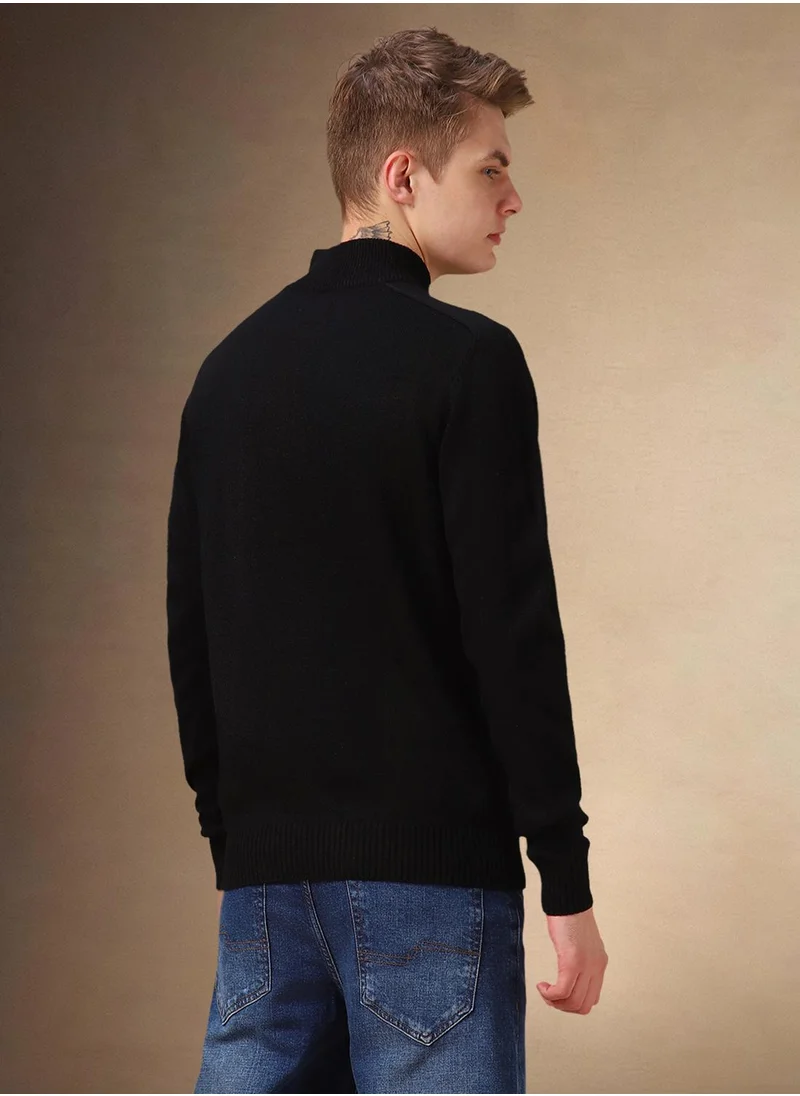 دينيس لينغو Men's Black 100% Acrylic Embellished Regular Fit Sweater