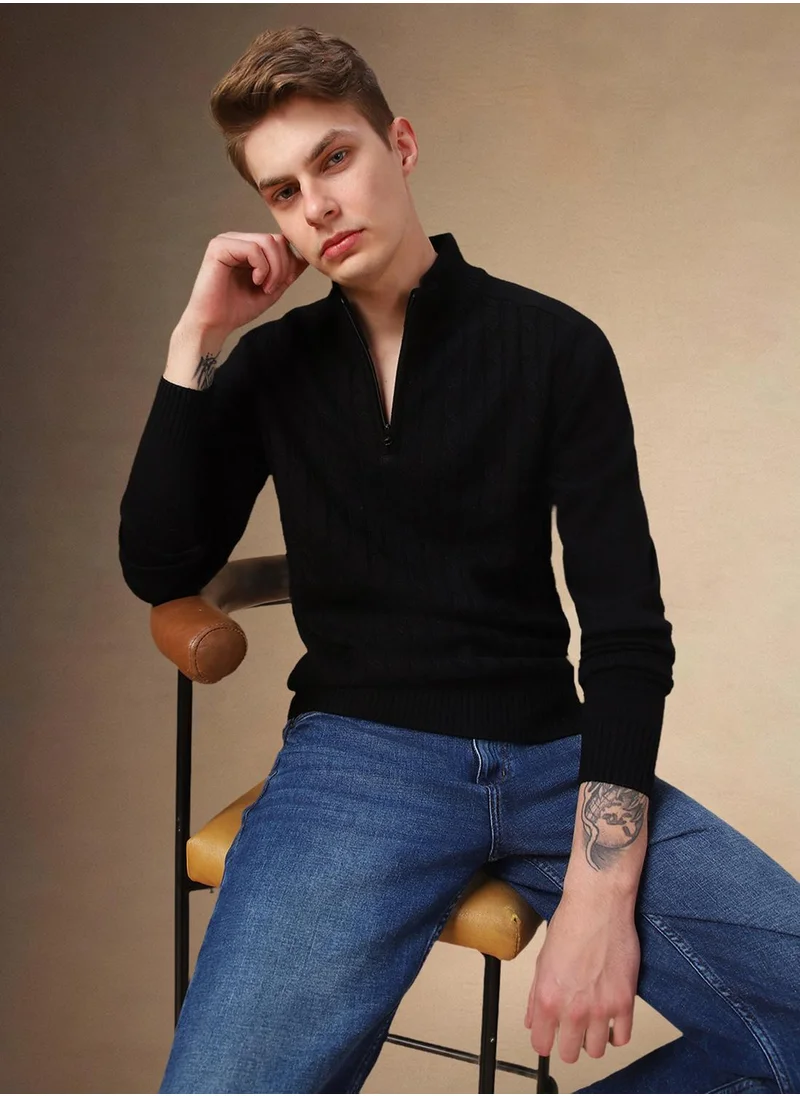 دينيس لينغو Men's Black 100% Acrylic Embellished Regular Fit Sweater