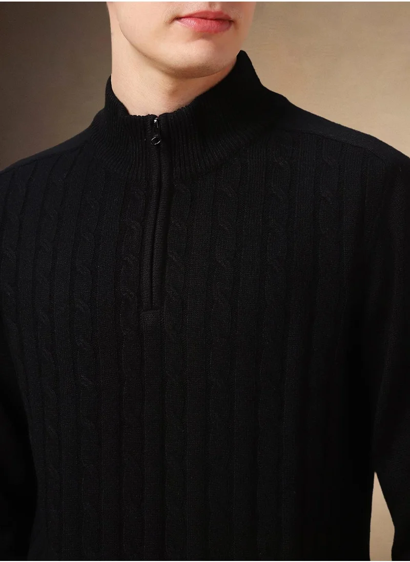 دينيس لينغو Men's Black 100% Acrylic Embellished Regular Fit Sweater