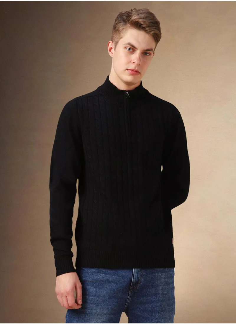 دينيس لينغو Men's Black 100% Acrylic Embellished Regular Fit Sweater
