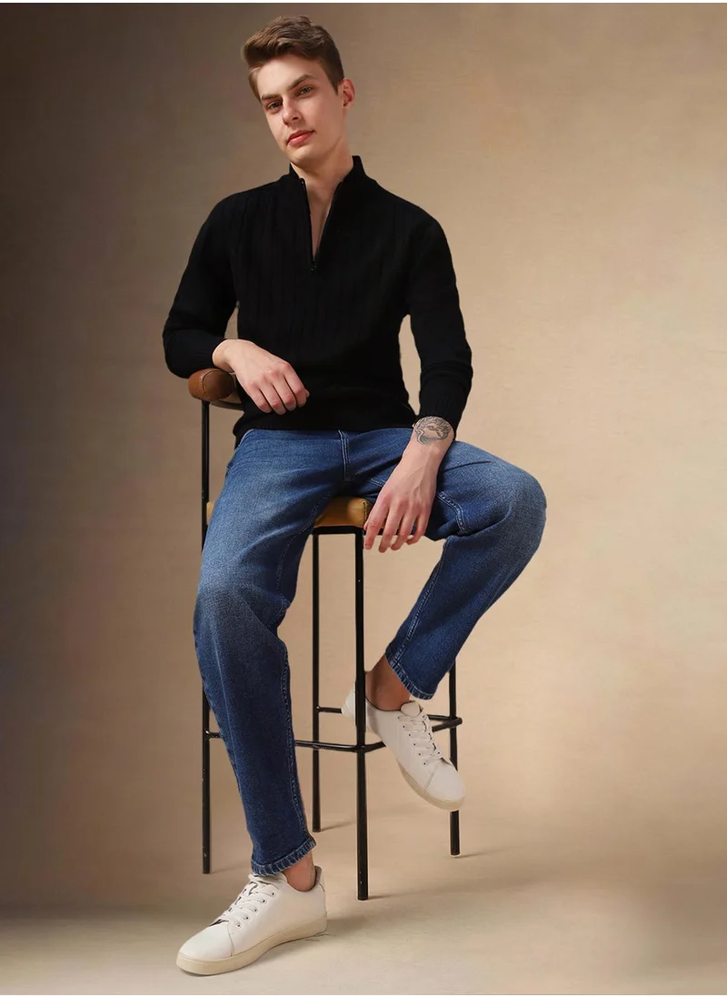 دينيس لينغو Men's Black 100% Acrylic Embellished Regular Fit Sweater