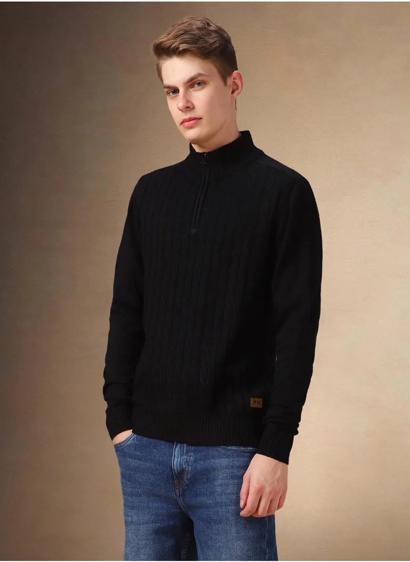 دينيس لينغو Men's Black 100% Acrylic Embellished Regular Fit Sweater