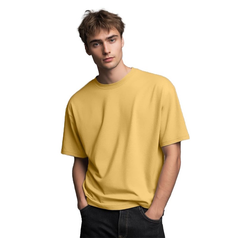NOBERO Men's Yellow Oversized Cotton T-Shirt - Image 1