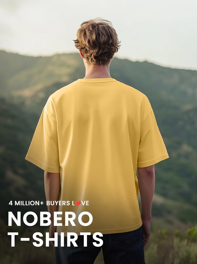 NOBERO Men's Yellow Oversized Cotton T-Shirt - Image 4
