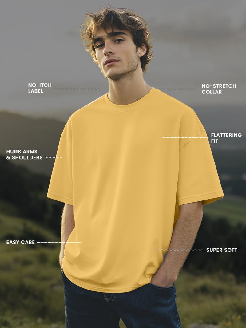 NOBERO Men's Yellow Oversized Cotton T-Shirt - Image 5