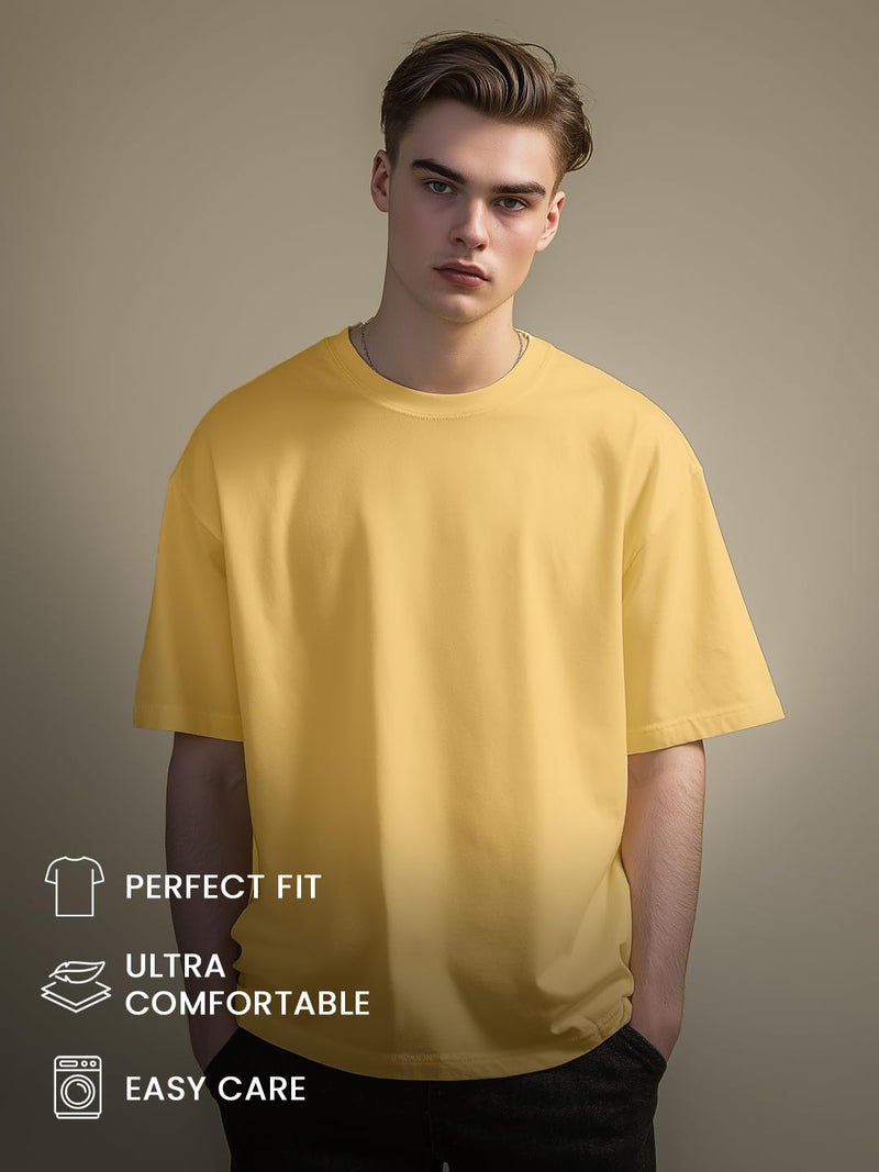 NOBERO Men's Yellow Oversized Cotton T-Shirt - Image 3