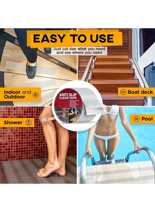 Grip Tape, Heavy Duty Anti Slip Tape Clear Outdoor/Indoor 2In*16.5Ft, Non Slip Roll/Stickers Easy to Cut Waterproof for Bathtub, Shower Floor, Pool, Stairs Safety Non Skid - Image 3