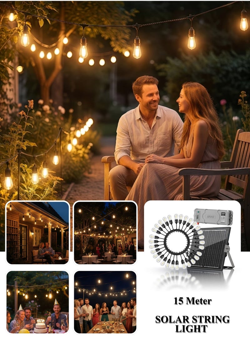 MODI 17M Outdoor Solar String Lights – 30 Warm LED Bulbs | IP65 Waterproof | 35W Solar Panel & 30000mAh Battery | Garden, Fence, Patio Lighting - Image 1