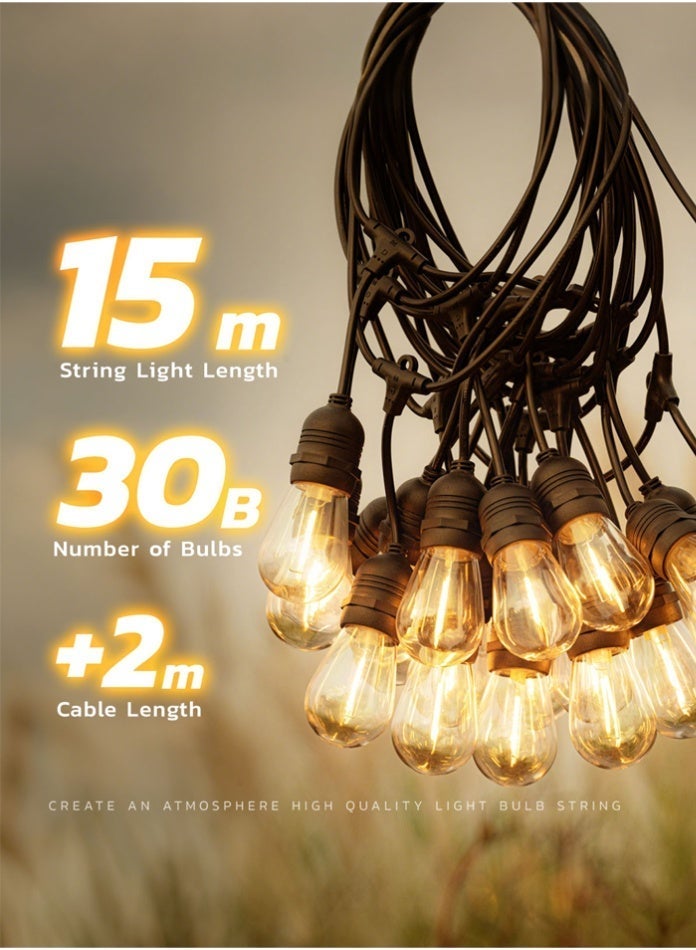 MODI 17M Outdoor Solar String Lights – 30 Warm LED Bulbs | IP65 Waterproof | 35W Solar Panel & 30000mAh Battery | Garden, Fence, Patio Lighting - Image 4