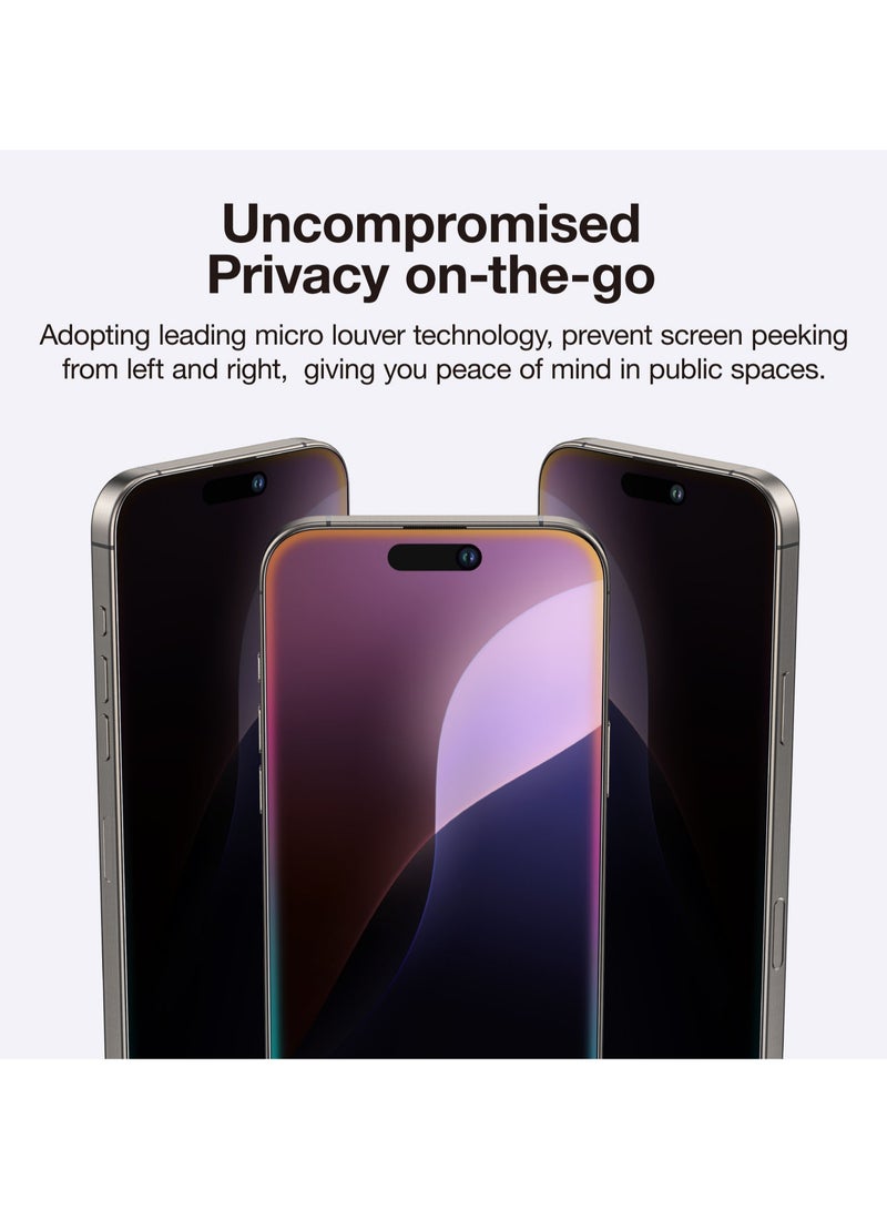 Privacy Supreme Glass Full Cover for iPhone 16 PRO Screen Protector Tempered Glass with Easy Install Tray - [28 Degree Privacy 2.75D]