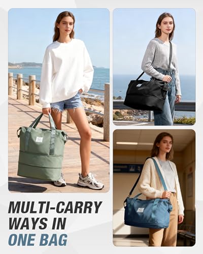 livbote Expandable Travel Duffle Bag for Women Men Large Gym Bag Travel Tote Bags Waterproof Carry On Personal Item Bag Airline Approved Overnight Workout Weekender Bag with Luggage Sleeve Peacock Blue - Image 3