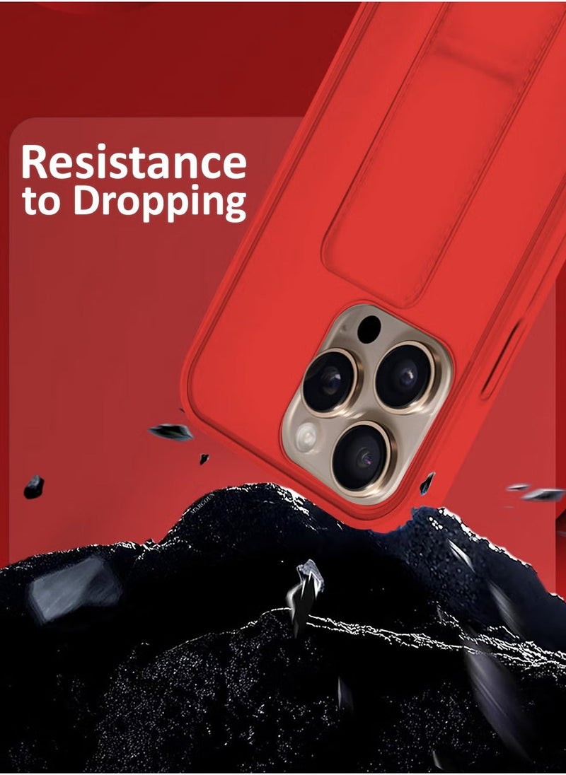 Raxoom 3-Pack Premium PU Leather Case & Screen Protectors for iPhone 16 Pro Max â€“ Shockproof, Anti-Scratch, Stand Function, Finger Grip Case Cover (Red) - Image 4