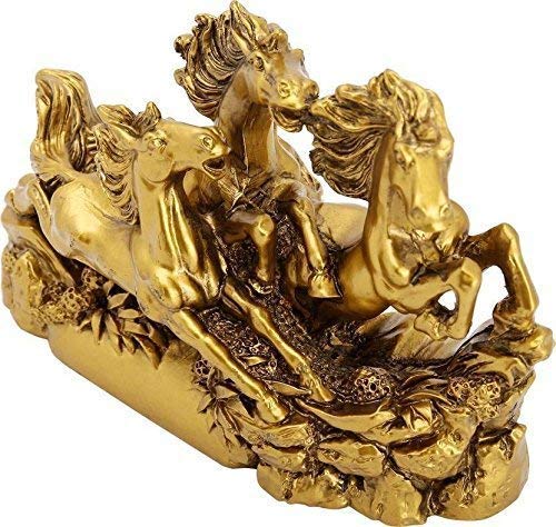 RIPE INDIA RIPE INDIA Resin 3 Running Victory Horses for Feng Shui and Vastu Standard Brass 14 cm x 10 cm x 4 cm showpiece - Image 2