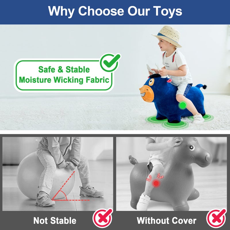 iPlay, iLearn Bouncy Pals Bull Hopping Horse, Plush Inflatable Animal Hopper, Indoor n Outdoor Ride on Jumping Bounce Toys, Birthday Gift for 18 Months 2 3 4 5 Year Old Kids Toddlers Boys Girls - Image 4