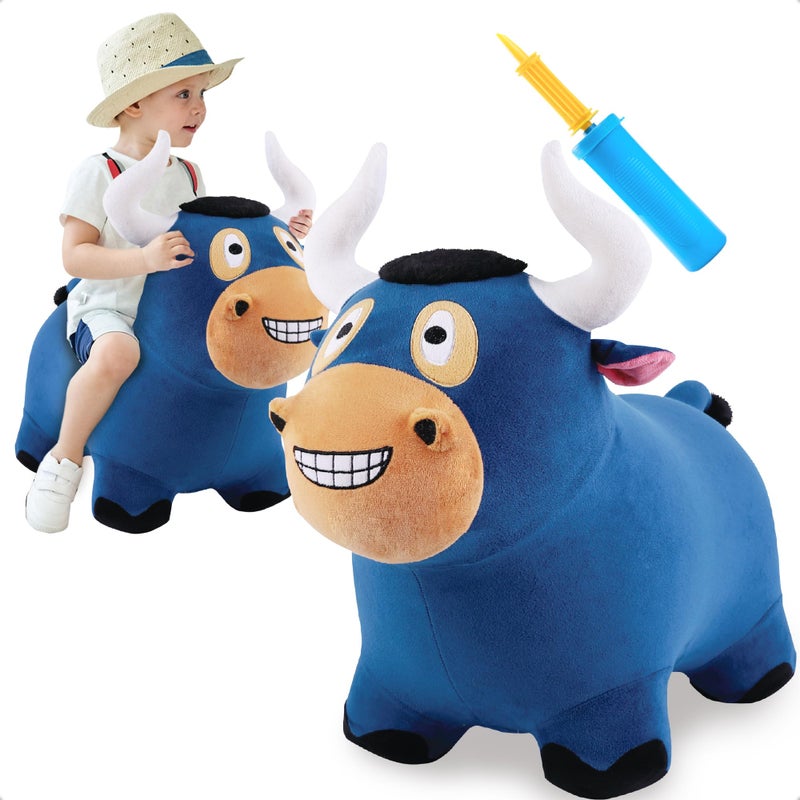 iPlay, iLearn Bouncy Pals Bull Hopping Horse, Plush Inflatable Animal Hopper, Indoor n Outdoor Ride on Jumping Bounce Toys, Birthday Gift for 18 Months 2 3 4 5 Year Old Kids Toddlers Boys Girls - Image 1
