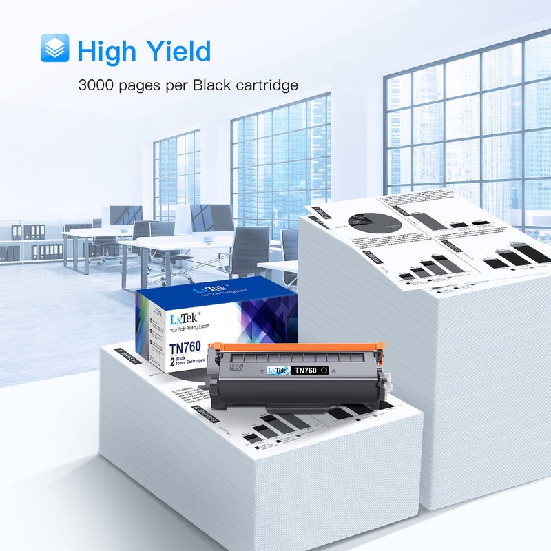 LxTek Compatible Toner Cartridge Replacement for Brother TN760 TN 760 TN730 TN 730 Compatible with MFC-L2710DW HL-L2350DW HL-L2370DWXL MFC-L2750DW HL-L2395DW MFC-L2690DW Tray (Black, 2 Pack) - Image 3