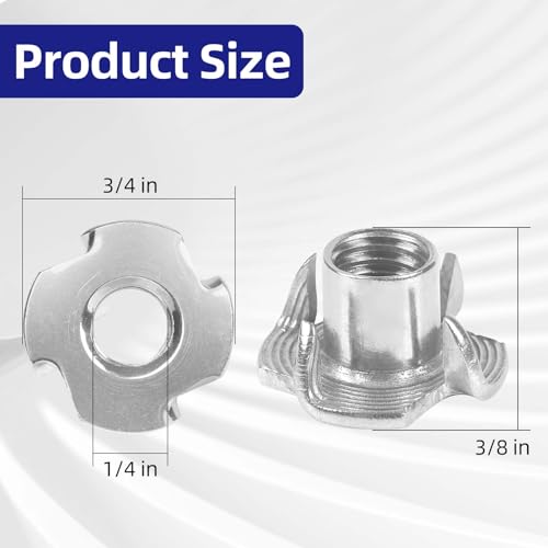 Etauwe 1/4"-20 T-Nuts 304 Stainless Steel, 4-Pronged Tee Nut for Wood, Rock Climbing Holds, Furniture, 25 PCS - Image 2