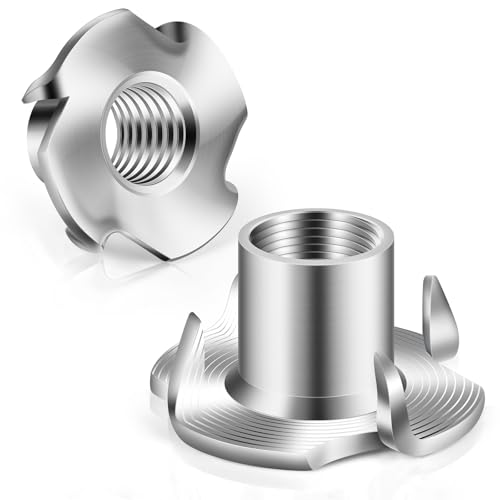 Etauwe 1/4"-20 T-Nuts 304 Stainless Steel, 4-Pronged Tee Nut for Wood, Rock Climbing Holds, Furniture, 25 PCS - Image 1