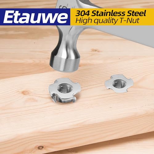 Etauwe 1/4"-20 T-Nuts 304 Stainless Steel, 4-Pronged Tee Nut for Wood, Rock Climbing Holds, Furniture, 25 PCS - Image 5