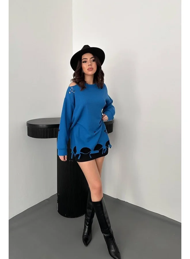 END BLACK Blue Laser Cut Blouse L.