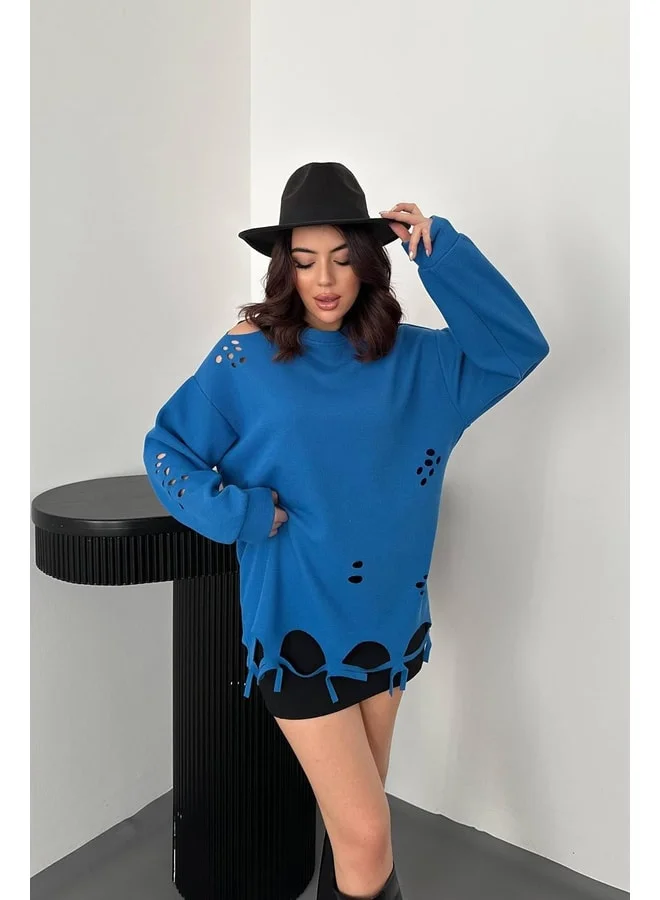 END BLACK Blue Laser Cut Blouse L.